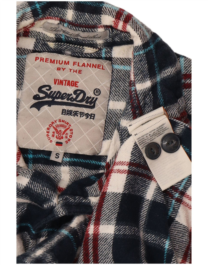SUPERDRY Męska koszula flanelowa w małą granatową kratkę, bawełniana