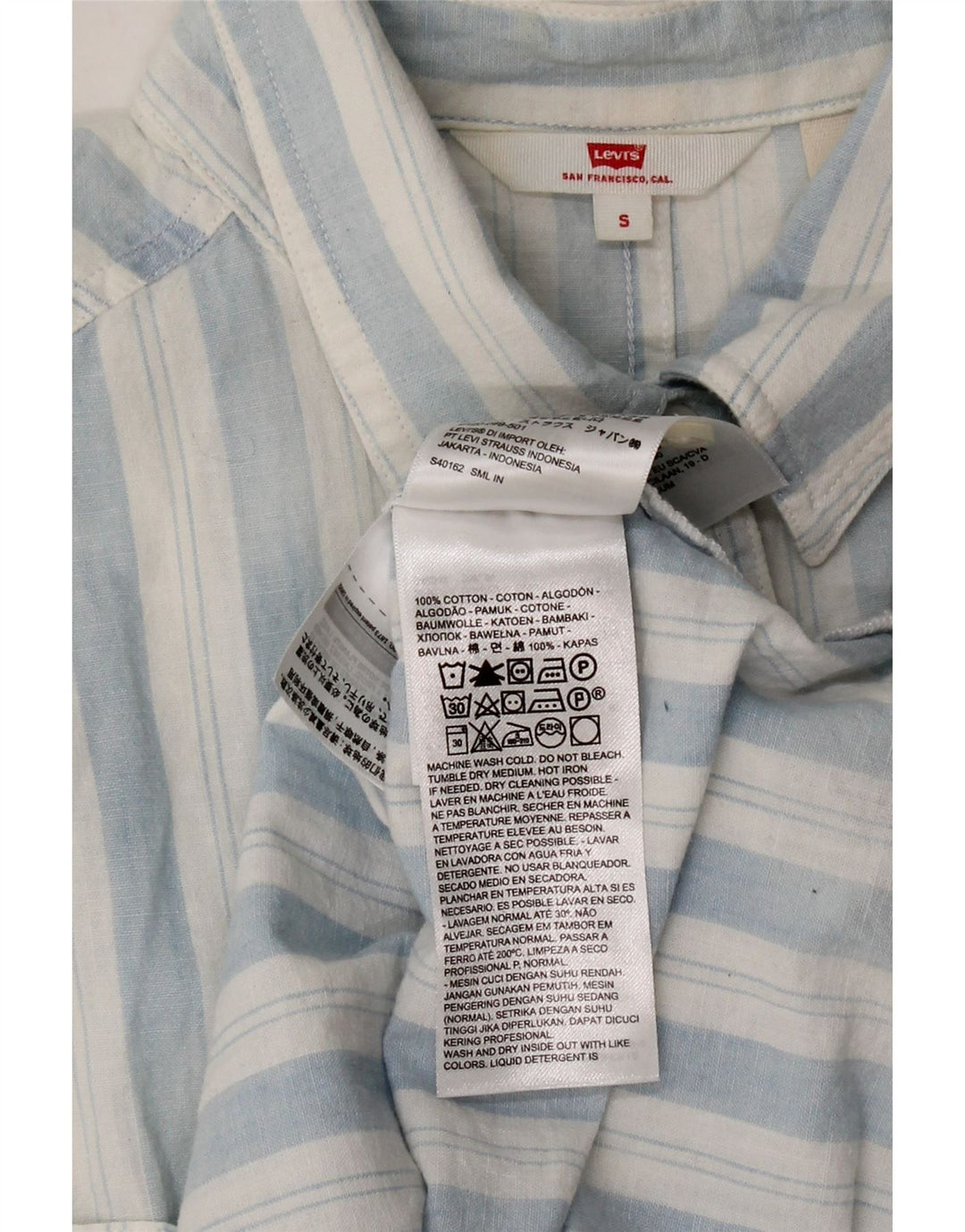 LEVI'S Womens Oversized Front Tie Shirt Blouse UK 10 Small Blue Striped Vintage Levi's and Second-Hand Levi's from Messina Hembry 