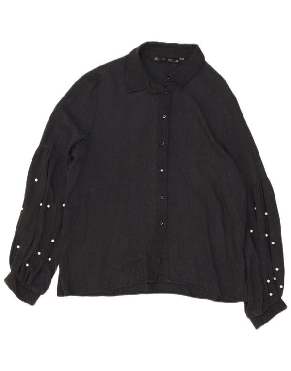 Damska bluzka koszulowa oversize ZARA UK 10 Small, szara wiskoza