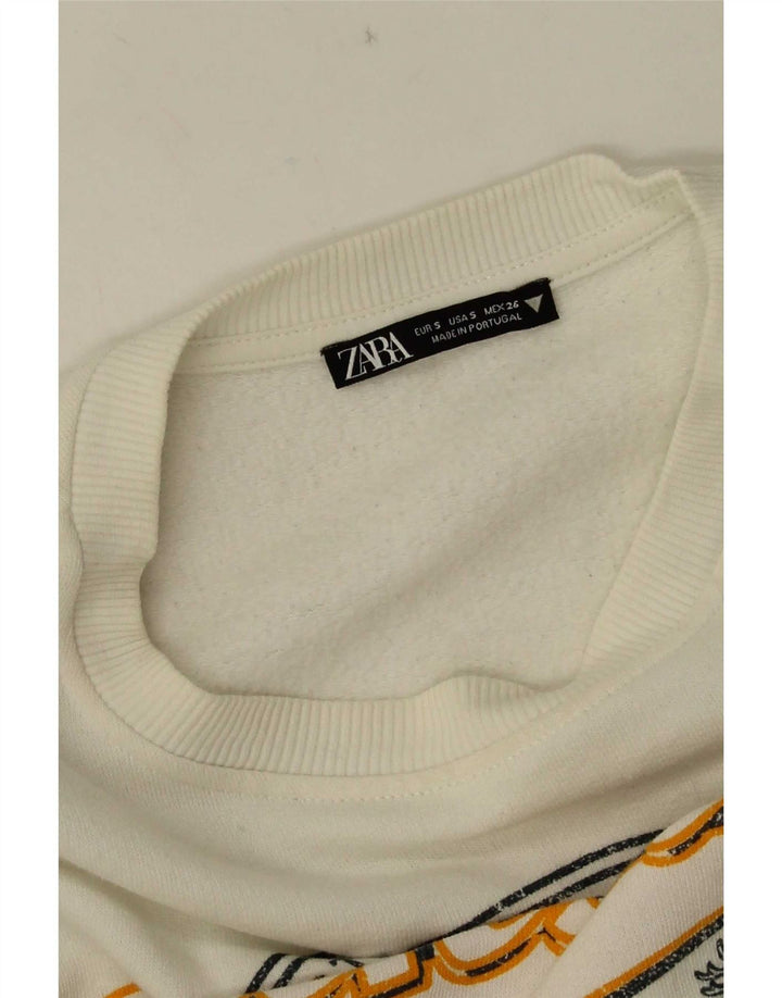 Damska bluza oversize Zara z grafiką UK 10, mała, biała