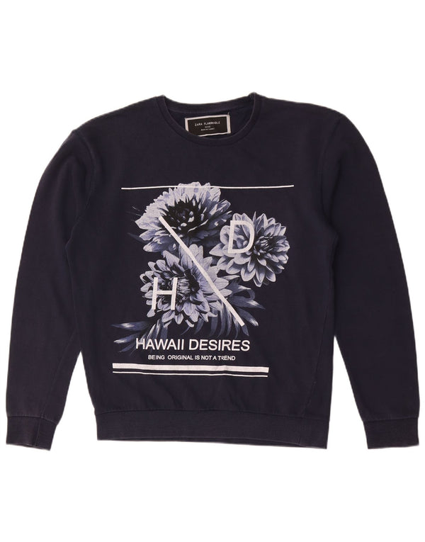 Damska bluza Zara Graphic Jumper UK 14 Średni granatowy w kwiaty