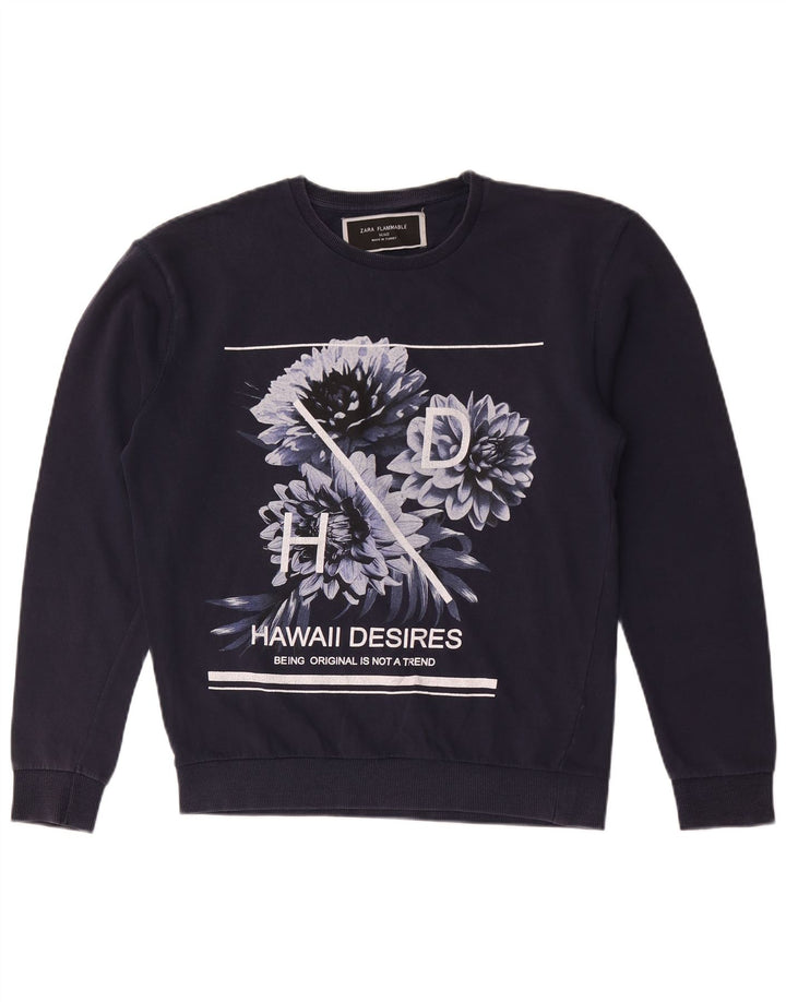 Damska bluza Zara Graphic Jumper UK 14 Średni granatowy w kwiaty