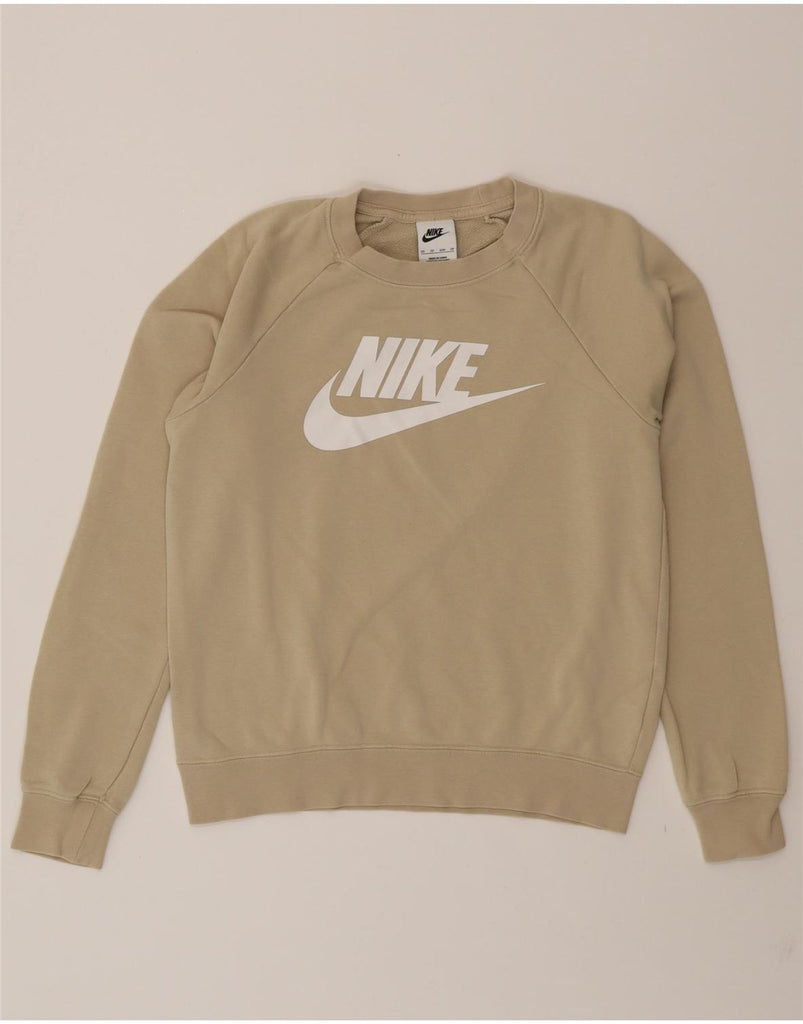 NIKE Womens Oversized Graphic Sweatshirt Jumper UK 6 XS Beige Cotton Vintage Nike and Second-Hand Nike from Messina Hembry 