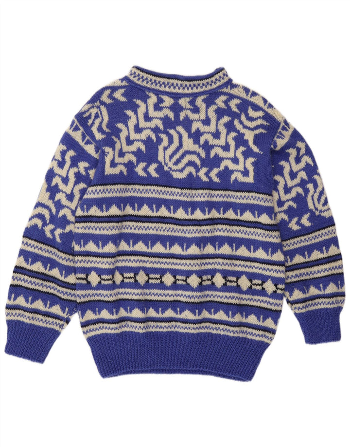 Vintage męski sweter z golfem, średnioniebieski, geometryczny