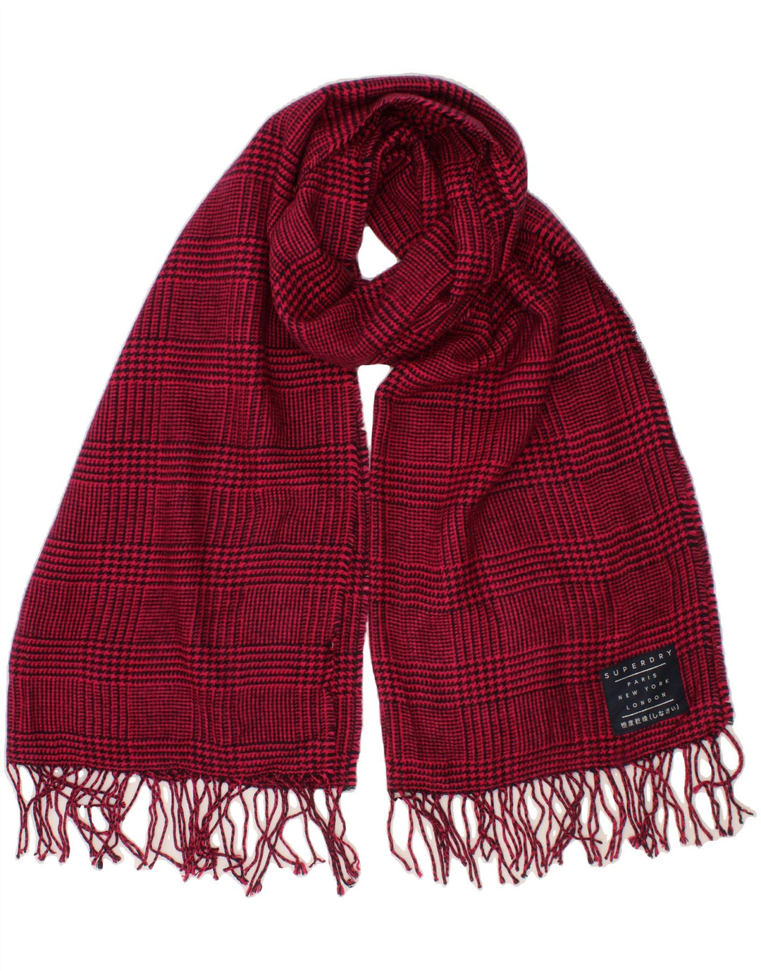SUPERDRY Womens Rectangle Scarf One Size Pink Houndstooth Acrylic Vintage Superdry and Second-Hand Superdry from Messina Hembry 