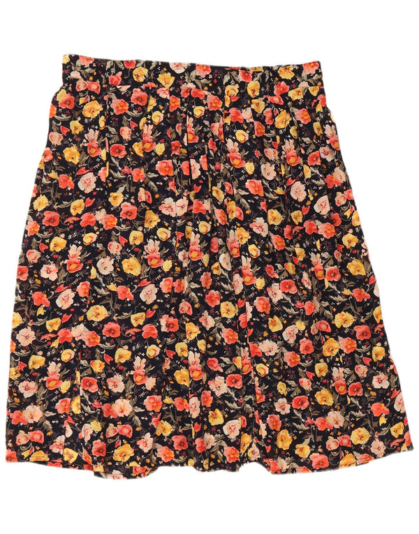 Damska plisowana spódnica w stylu vintage W36 XL Czarna kwiatowa wiskoza