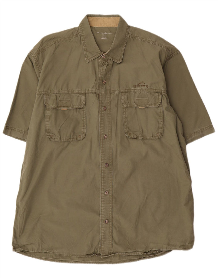 Koszula męska z krótkim rękawem EDDIE BAUER, duża, bawełniana w kolorze khaki