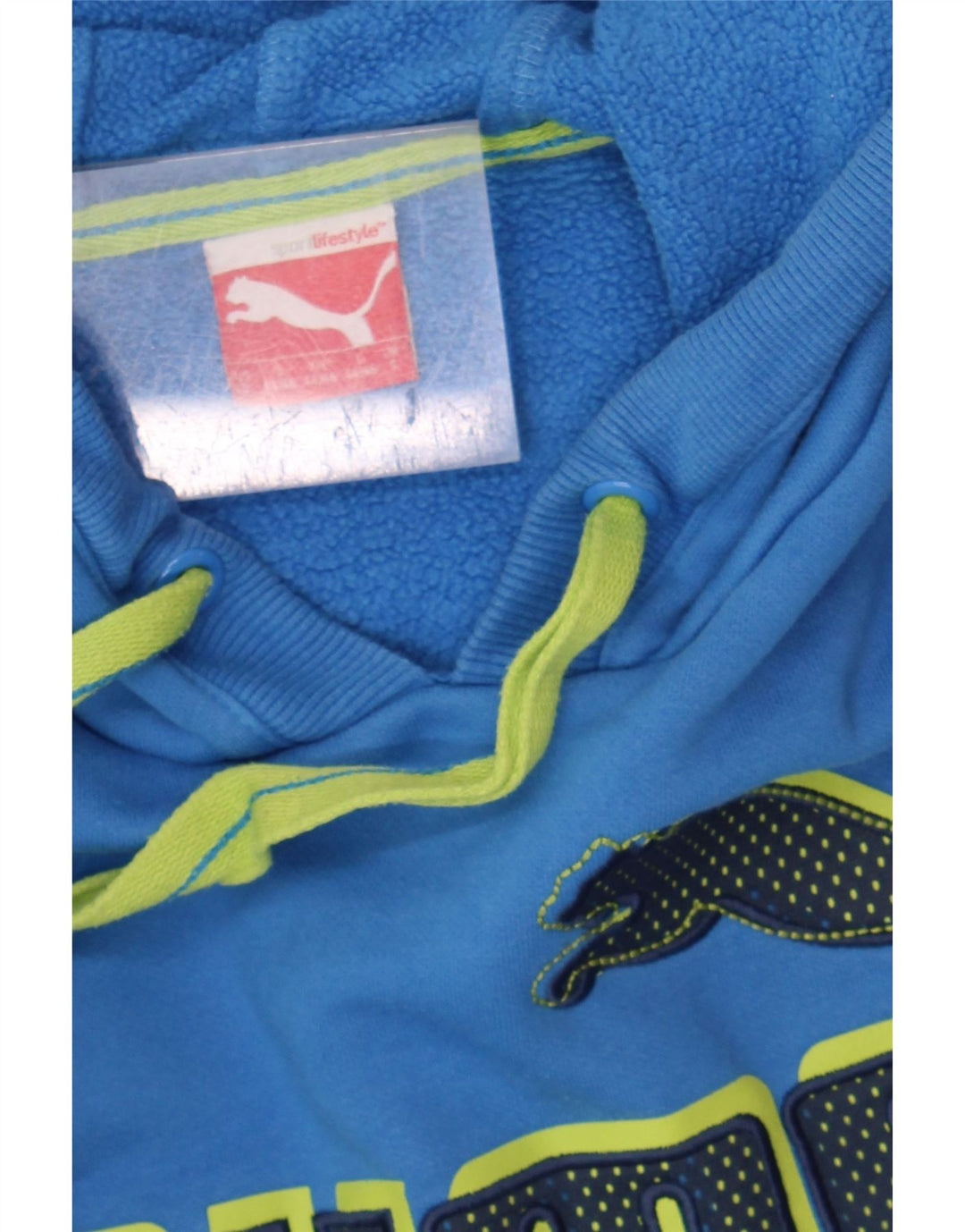 PUMA Mens Graphic Hoodie Jumper Small Blue Cotton