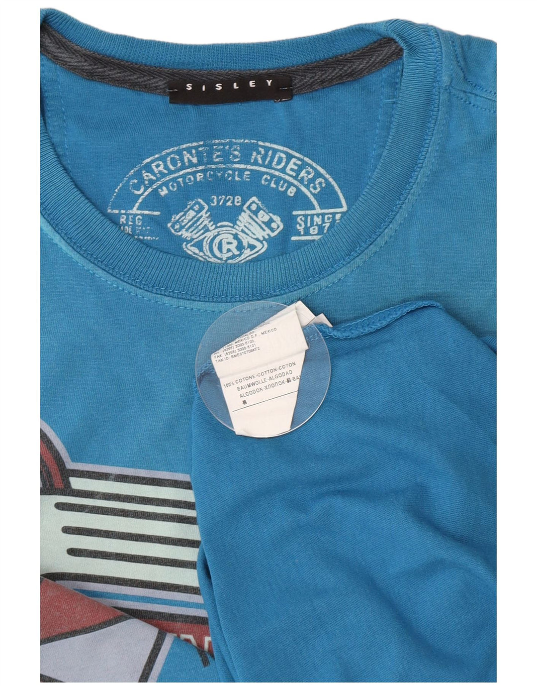 Męski T-shirt z grafiką Sisley, mały, niebieski, bawełniany