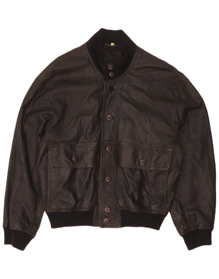 Vintage męska kurtka skórzana bomber IT 46 mała czarna skóra