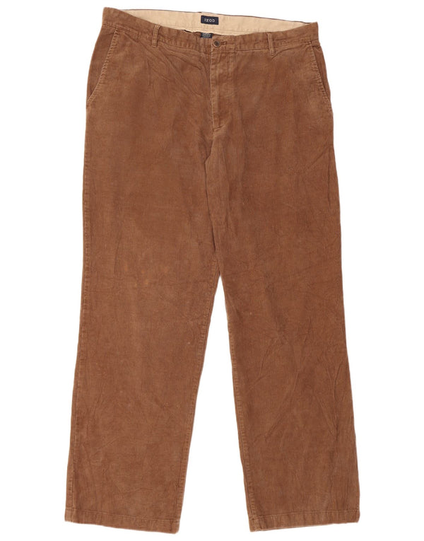 IZOD Męskie proste sztruksowe spodnie W38 L34 Brązowa bawełna