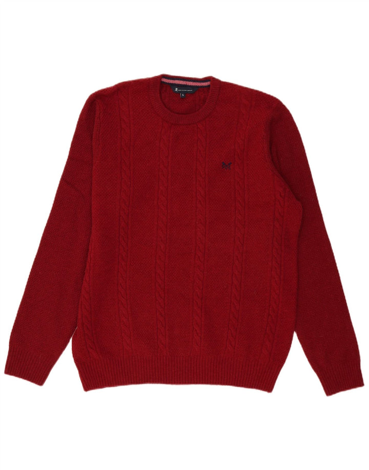 Crew Clothing Męski sweter z okrągłym dekoltem, duży, czerwony, z owczej wełny