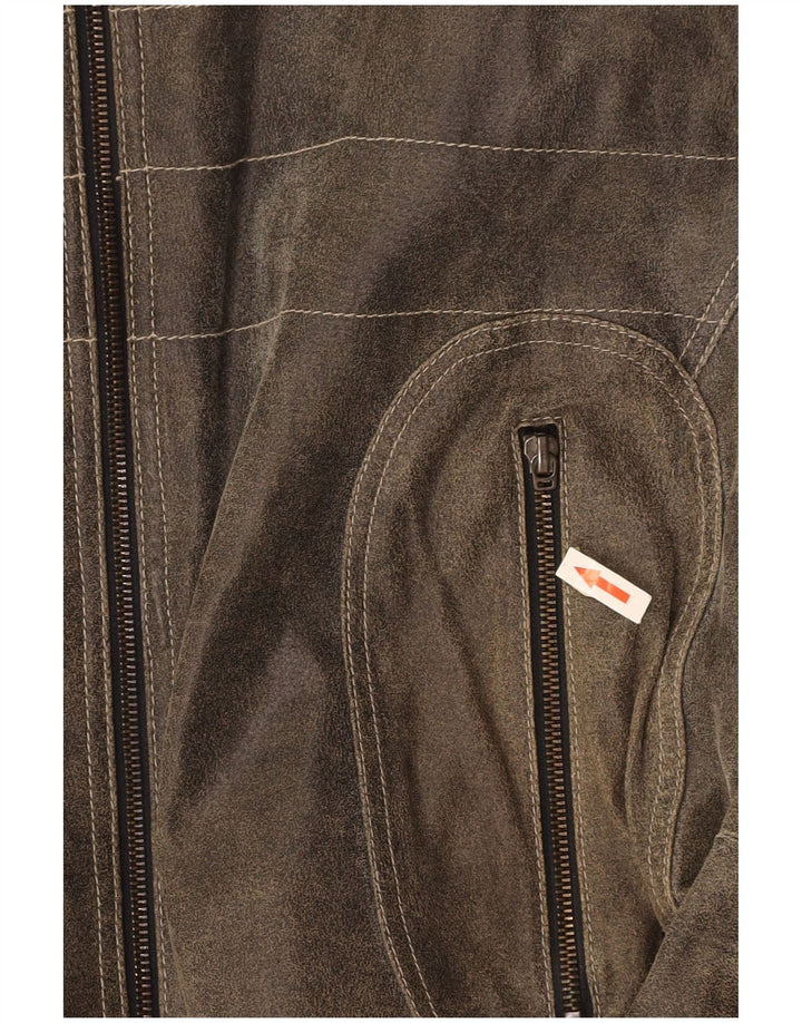 Męska kurtka skórzana EXPLORER UK 40, duża, szara skóra z blokami kolorów