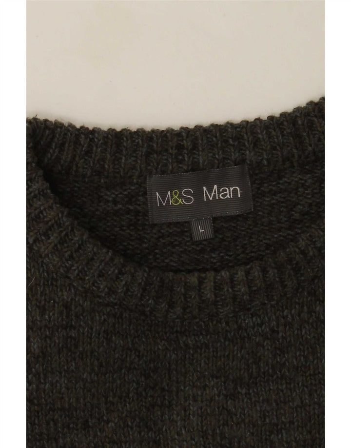 Marks & Spencer Męski sweter z dekoltem w łódkę, duży khaki