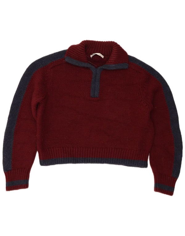 Damski sweter Zara Crop Polo Neck Sweter UK 10 Small Burgundy z blokami kolorów