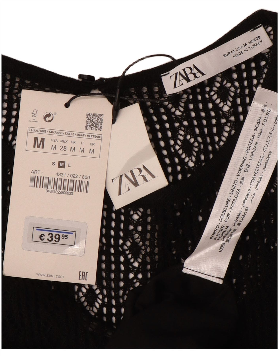 Damska sukienka sweterkowa ZARA z krótkim rękawem UK 12, średni czarny poliester