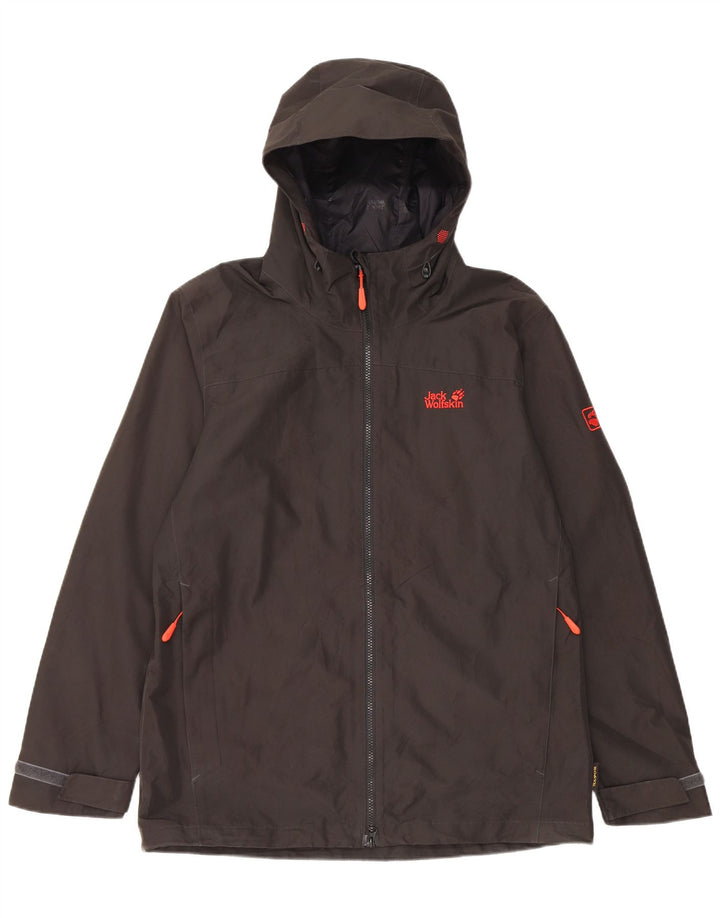 Męska kurtka wiatrówka Jack Wolfskin z kapturem UK 40, duża, czarna, poliester