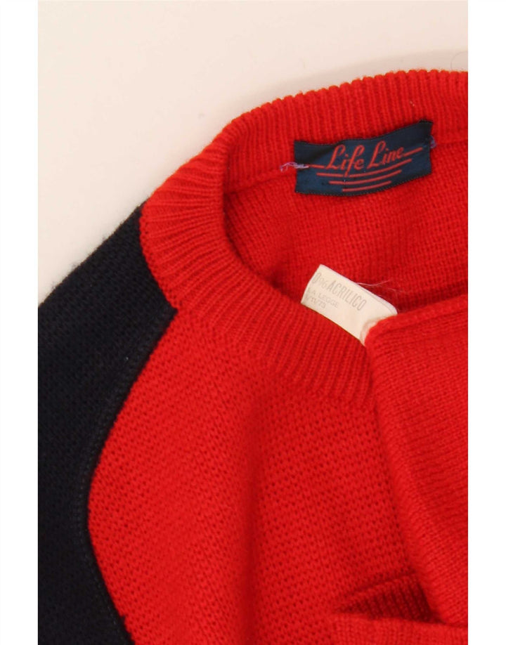 Męski sweter z okrągłym dekoltem Life Line, wełniany w kolorze średniej czerwieni