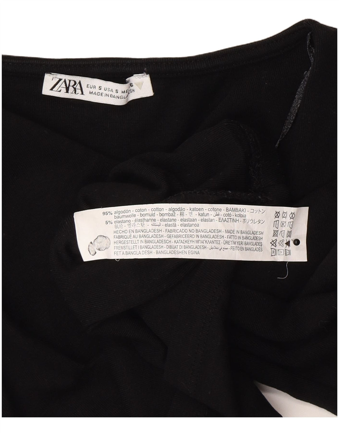 Damski krótki top Zara z długim rękawem, UK 8, mały, czarny, bawełniany