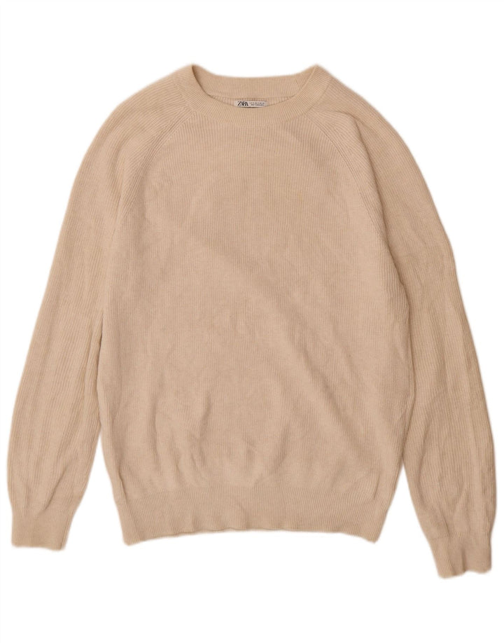 Zara Męski sweter z dekoltem w łódkę, średni, złamanej bieli, bawełniany