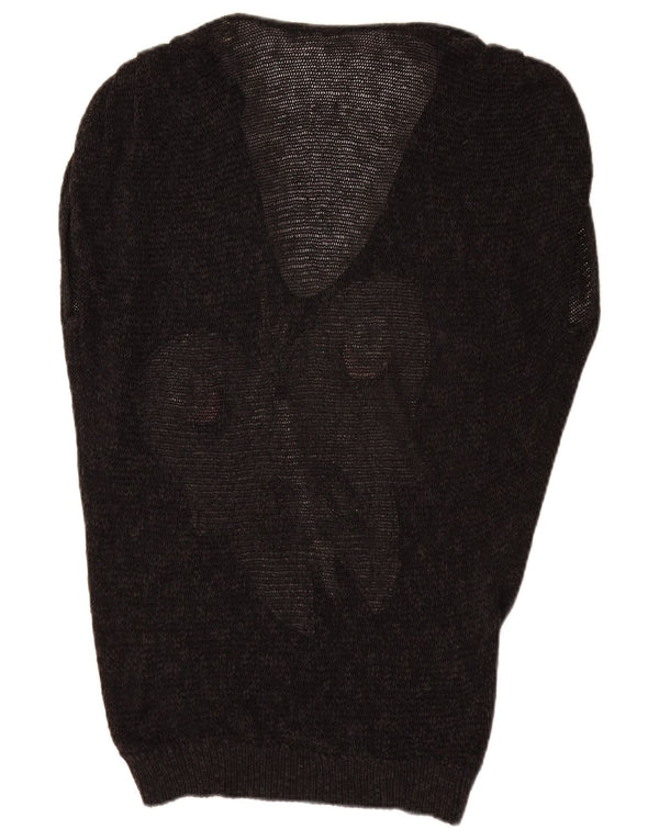 Damski sweter w stylu vintage z graficznym dekoltem w kształcie litery V, UK 16, duży czarny motyl