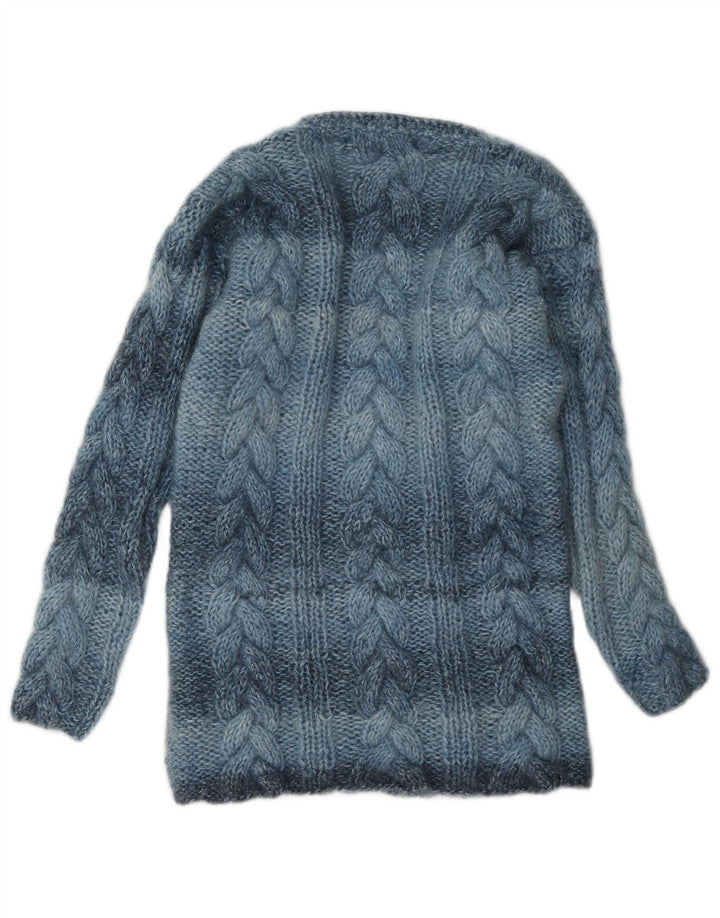 Sweter damski w stylu vintage z dekoltem w kształcie litery V, UK 12, średnie niebieskie paski