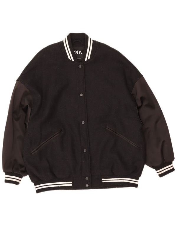 Damska kurtka typu oversize Varsity ZARA UK 6 XS, czarna, wełniana w bloki kolorów