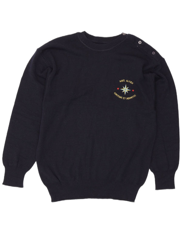Vintage męski sweter z okrągłym dekoltem XL granatowy, nowy wełniany