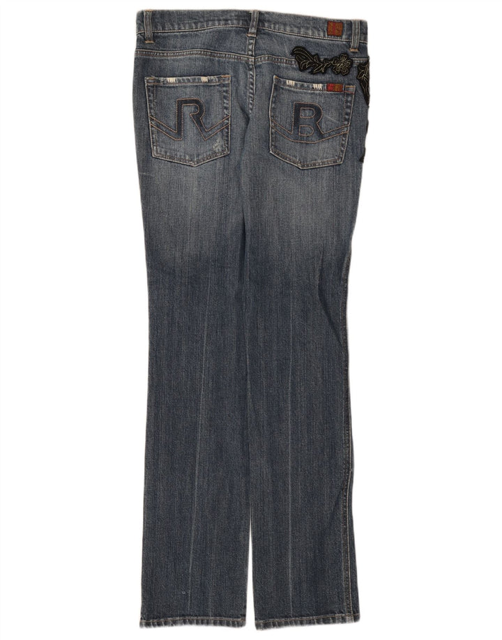 Damskie jeansy Bootcut Roccobarocco IT 42 Medium W28 L32 Niebieskie kwiaty