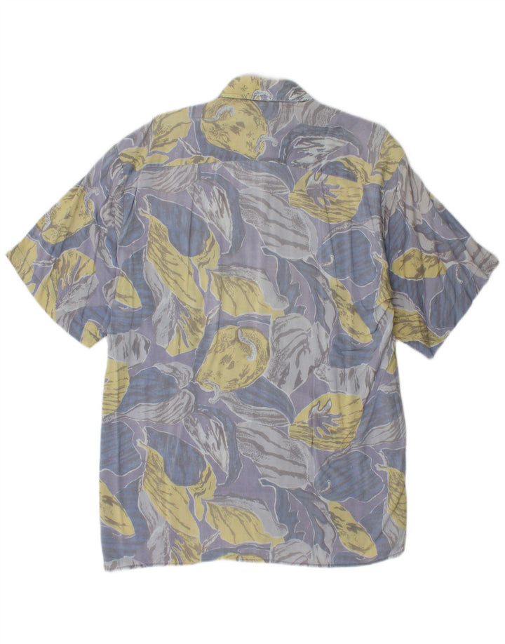 NEW FAST Mens Abstract Pattern Short Sleeve Shirt Medium Blue Viscose