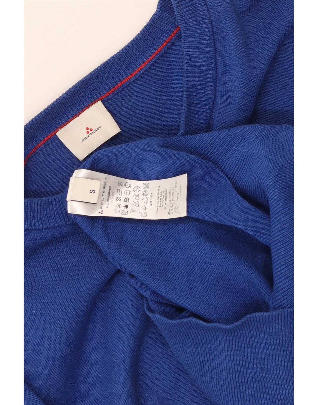 PEUTEREY Męski sweter z okrągłym dekoltem, mały, niebieski, bawełniany