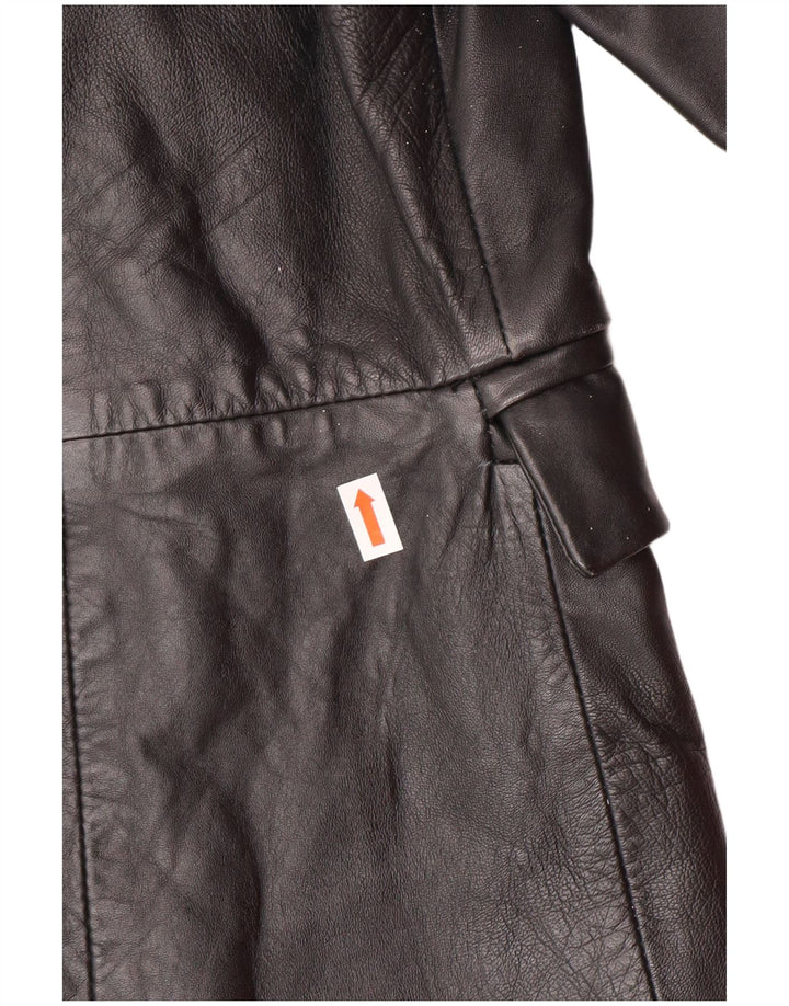 Vintage damski płaszcz skórzany UK 14, średnia czarna skóra