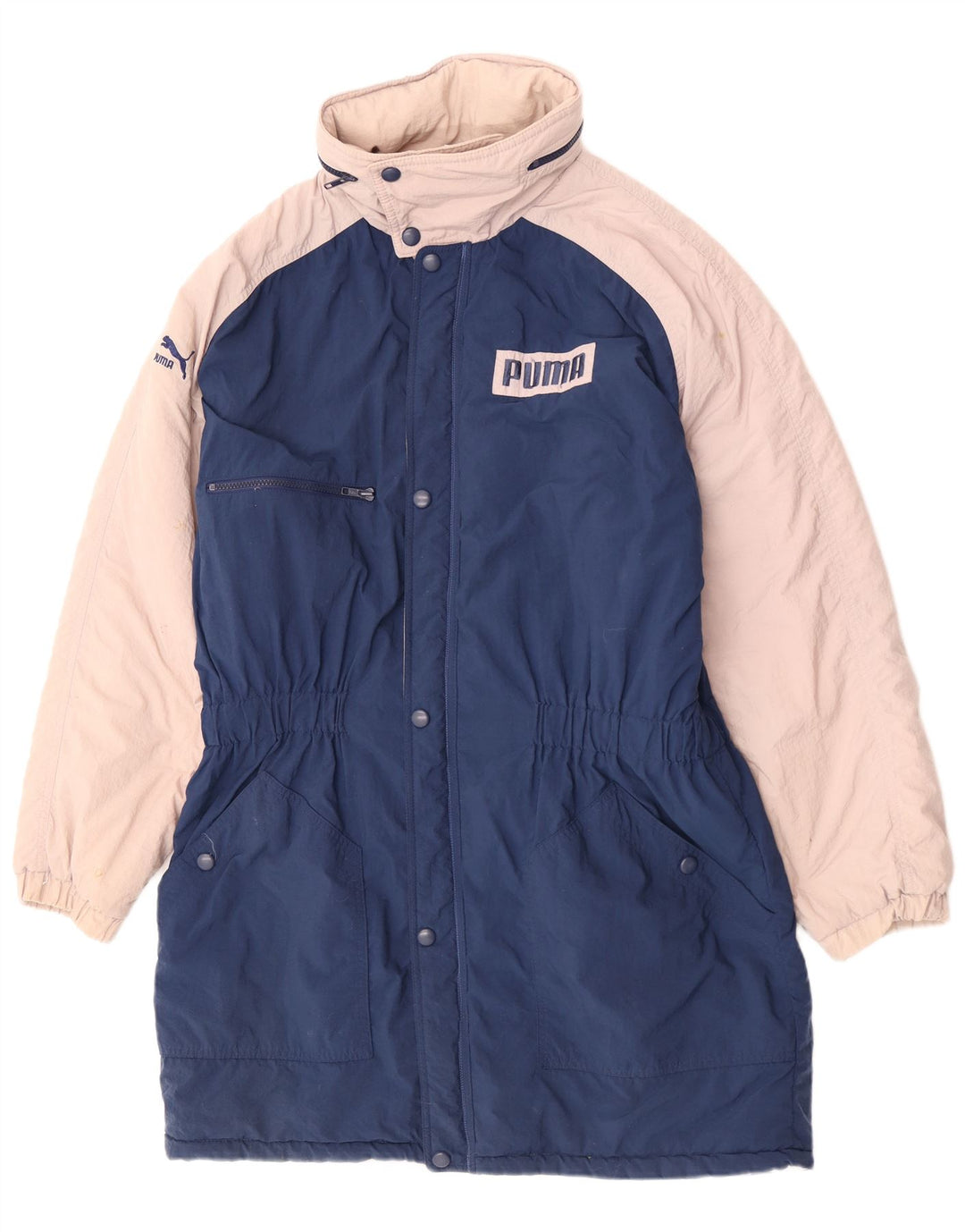 Męski płaszcz puma z grafiką IT 52 XL Granatowy poliamid z blokami kolorów