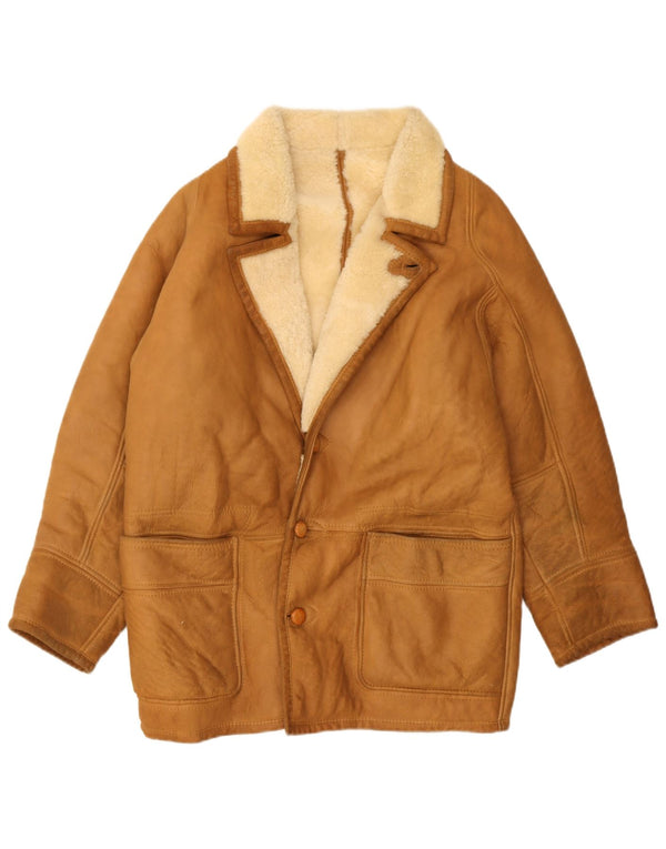 Vintage męska kurtka shearling UK 40 duża brązowa skóra