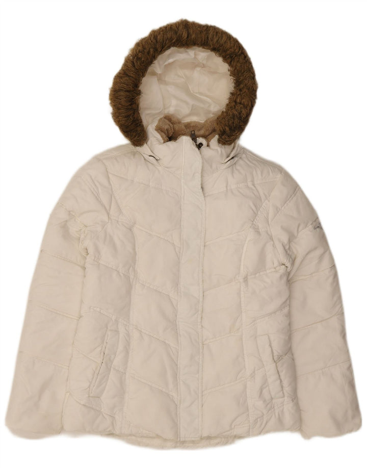 TOMMY HILFIGER Womens Hooded Padded Jacket UK 10 Small White Polyester