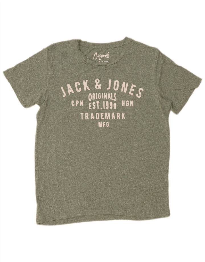 Męski T-shirt z grafiką Jack & Jones, mały, zielony, nakrapiany poliester