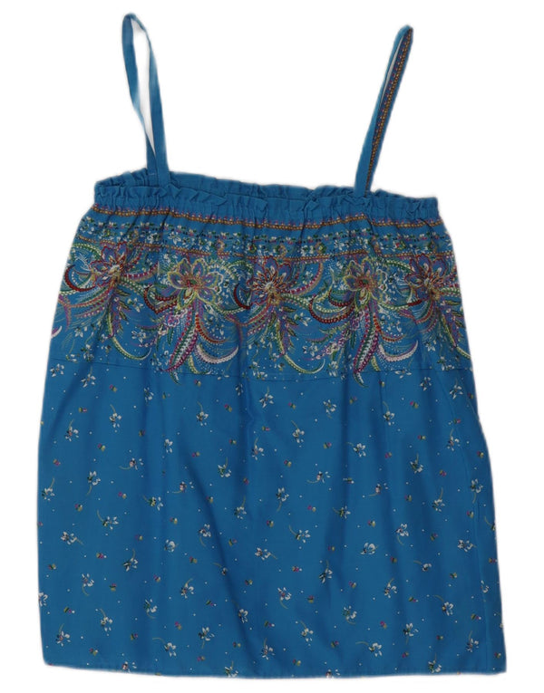 Vintage damski top na ramiączkach UK 12, średni niebieski w kwiaty