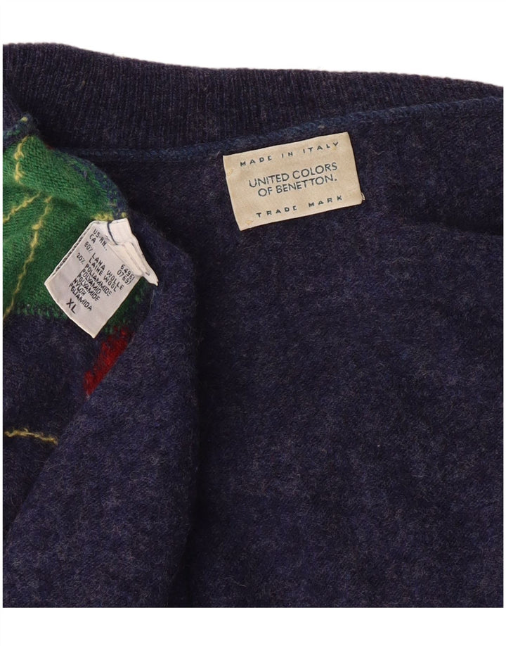 Męski sweter z golfem Benetton XL granatowy Argyle/Diamentowy klasyczny