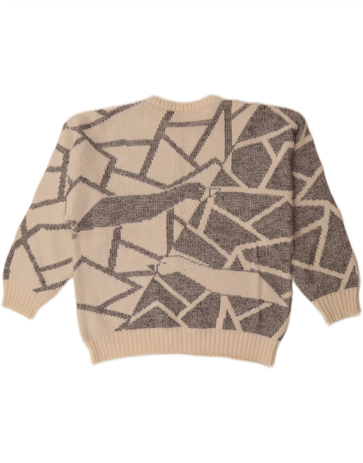 Vintage damski sweter z dekoltem w łódkę EU 38, średni, złamany biały geometryczny