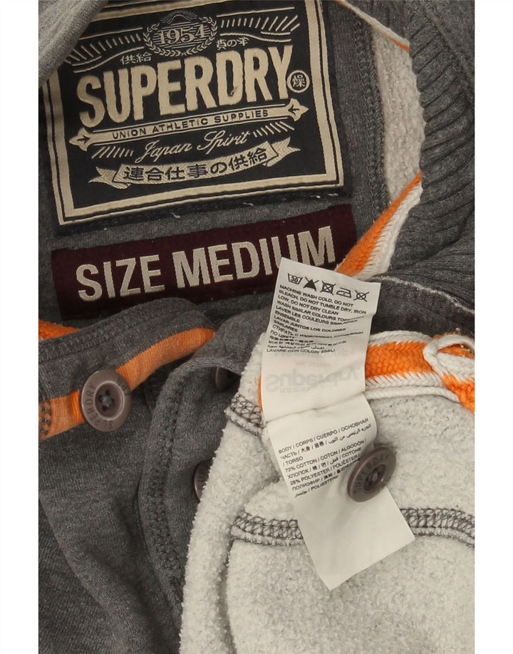 Męski sweter z kapturem Superdry, zapinany na guziki, średnioszary, bawełniany