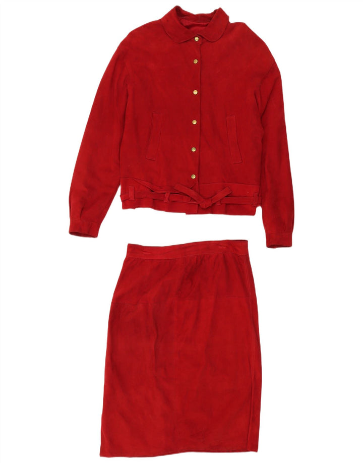 VINTAGE Damski zamszowy 2-częściowy zestaw spódnic UK 14 Medium W30 Czerwona skóra