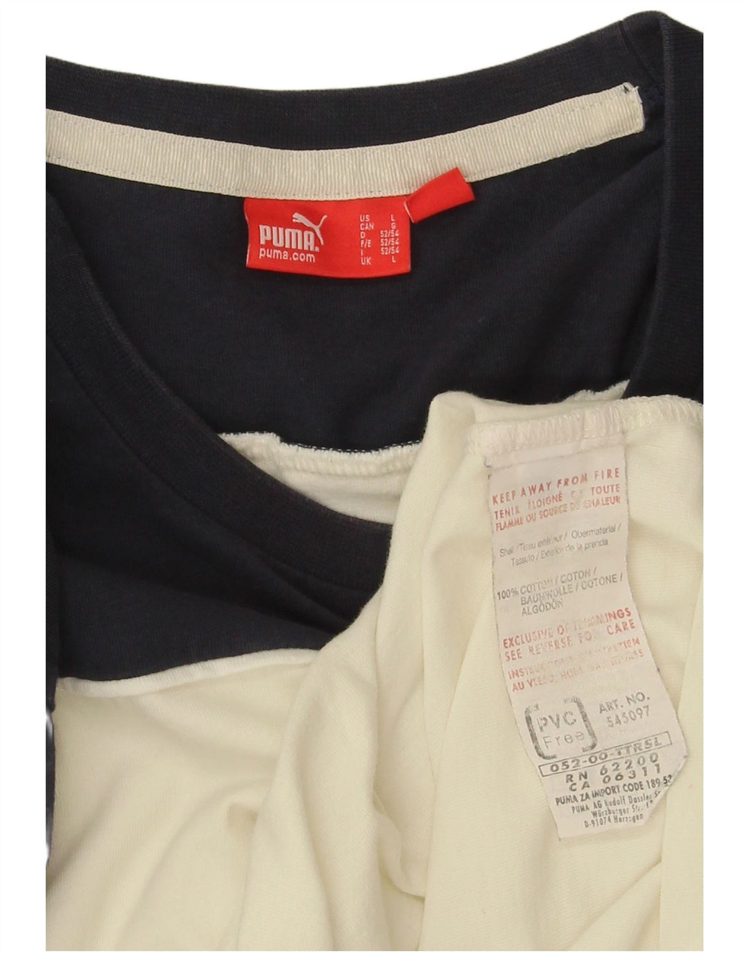 Męska koszulka Puma z długim rękawem, duża, złamanej bieli, bawełniana w bloki kolorów