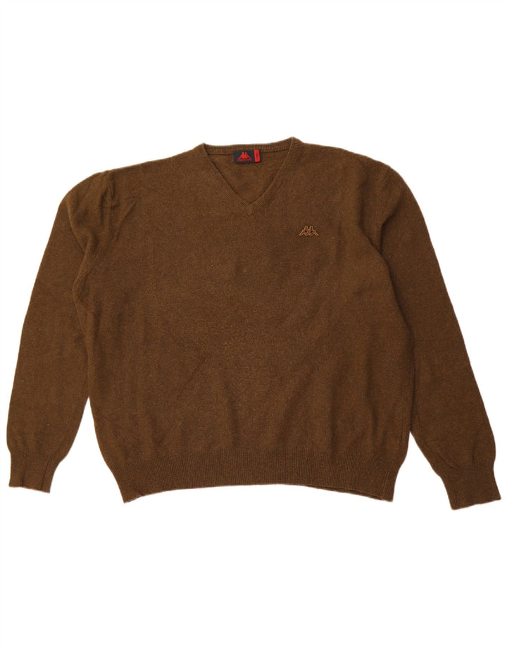 Damski sweter KAPPA z dekoltem w kształcie litery V, UK 16, duża wełna khaki