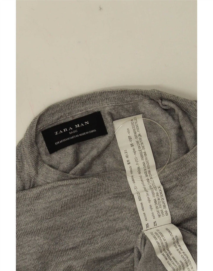 Męski sweter Zara z okrągłym dekoltem, średnioszara wiskoza