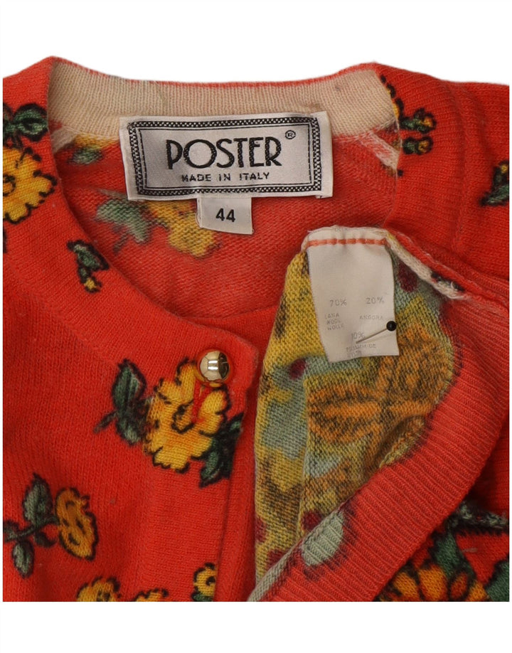 Vintage damski sweter kardigan IT 44 średni czerwony kwiatowy