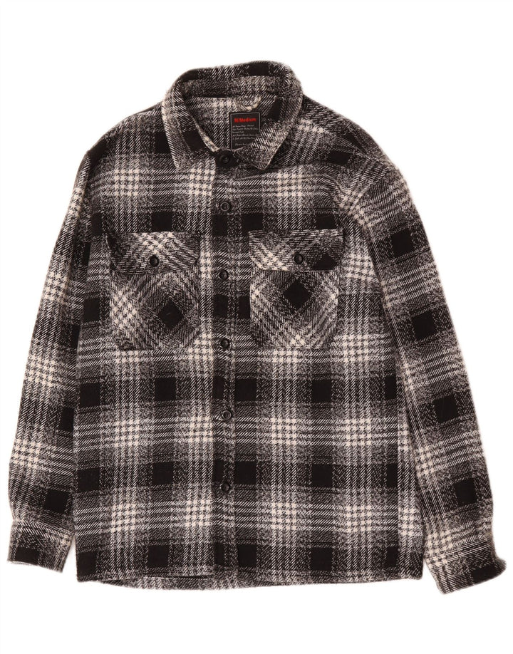 Męska koszula wierzchnia w stylu vintage, flanelowa, średnia, czarna, bawełniana krata