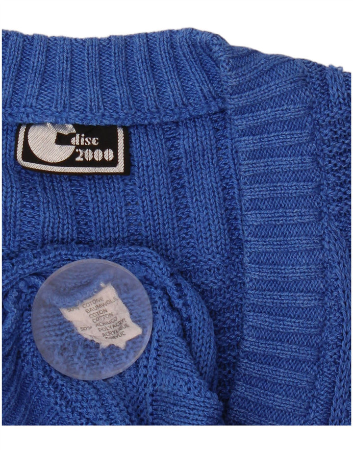 Vintage męski sweter z dekoltem w kształcie litery V, średnioniebieski, bawełniany