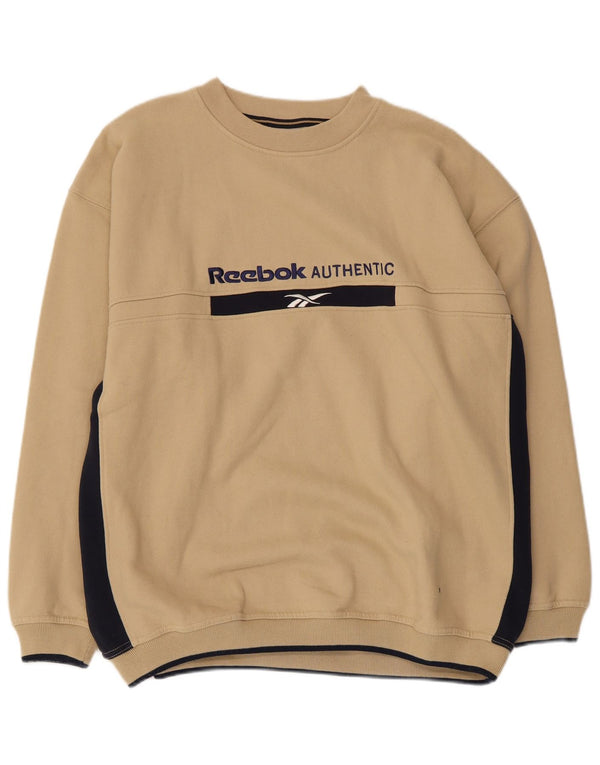 Męska bluza z grafiką REEBOK, duża, beżowa, bawełniana z blokami kolorów