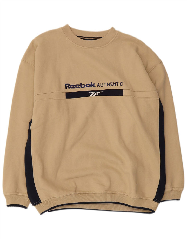 Męska bluza z grafiką REEBOK, duża, beżowa, bawełniana z blokami kolorów