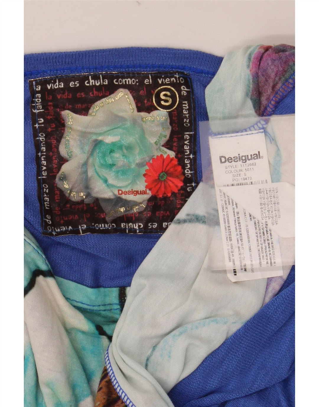 DESIGUAL Damska bluzka Batwing Top UK 10 Small Blue w kwiatowe wiskozy